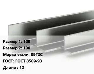 Уголок горячекатаный горячекатаный 100х100 Сталь: 09Г2С ГОСТ: ГОСТ 8509-93 L=12
